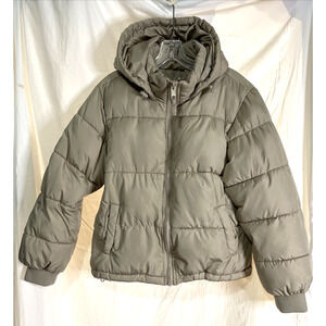 Aeropostale Puffer Coat Jacket Hooded Women’s Size Small Beige Recycled Down